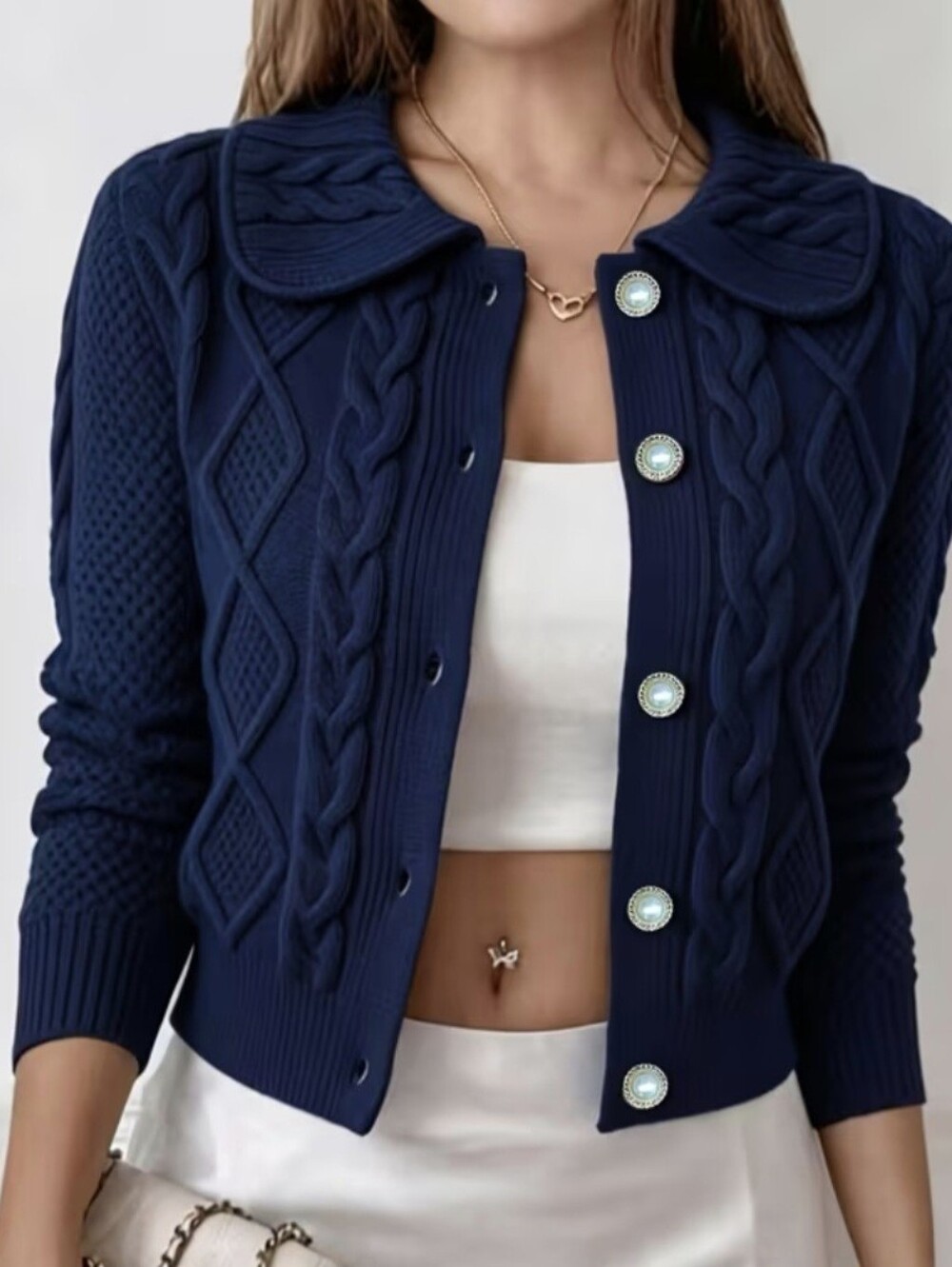 New Long Sleeve Open Front Cardigan Elegant Jacket Style Peter Pan Collar Design